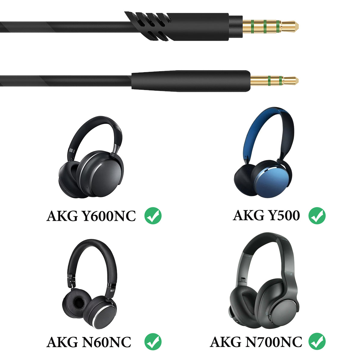 Linkidea Audio Cable with Mic for AKG Y600NC, Y500, Y50BT, Y50, Y40, N60NC, N700NC Headphones, 2.5mm TRRS to TRS Replacement Aux Cord (4.9 ft / 1.5 m)
