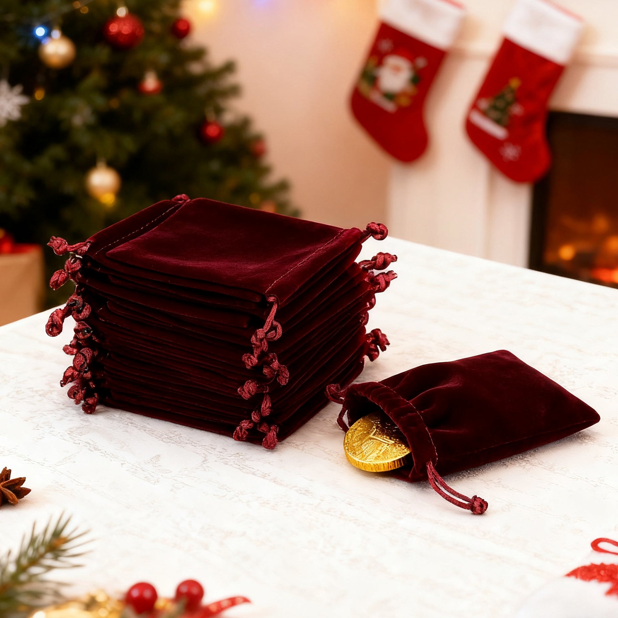 Linkidea 25 Pcs Velvet Drawstring Bags, Burgundy Small Gift Pouches for Jewelry, Candy, Wedding, Luxury Gift Pouches for Favors, Party, Christmas Packaging