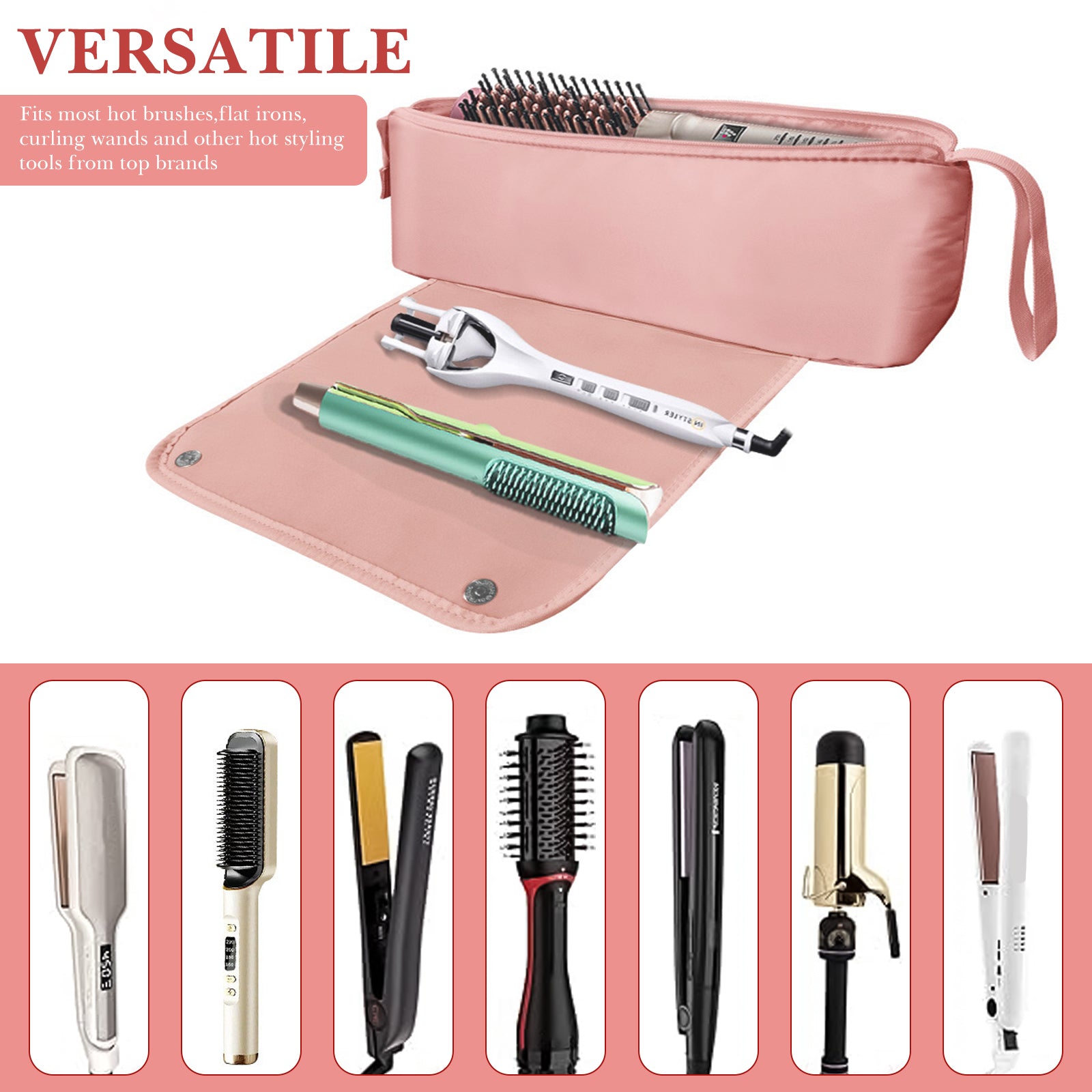 Linkidea Travel Bag and Heat Resistant Mat, Portable Travel Essentials Travel Organizer for Women, Hair Tools Storage Bag Gift for People Who Travel a Lot (Pink)