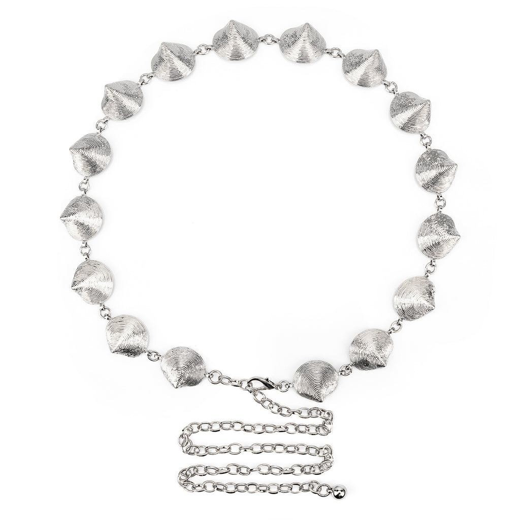 Plus Size Chain Belt for Women, Extra Large Metal Silver Shell Waist Belt, Max 47 Inch Adjustable Chunky Body Chain for Dresses, Party, Casual Wear, Fashion