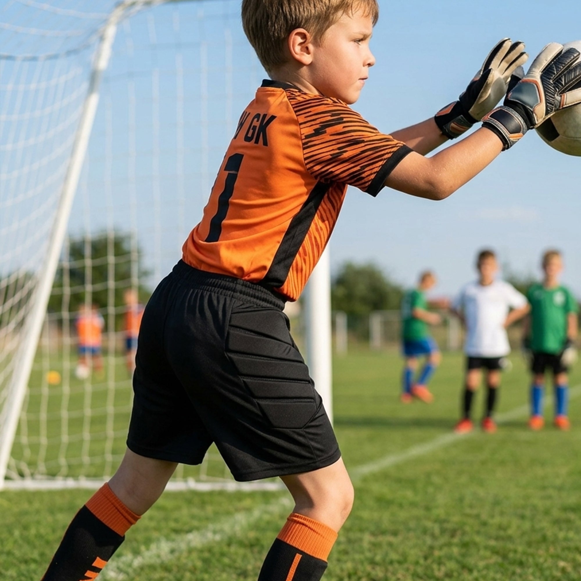 Linkidea Youth Soccer Goalie Shorts with Hip Padding, Moisture-Wicking Goalkeeper Shorts for Kids Boys Girls (Ages 7-8)