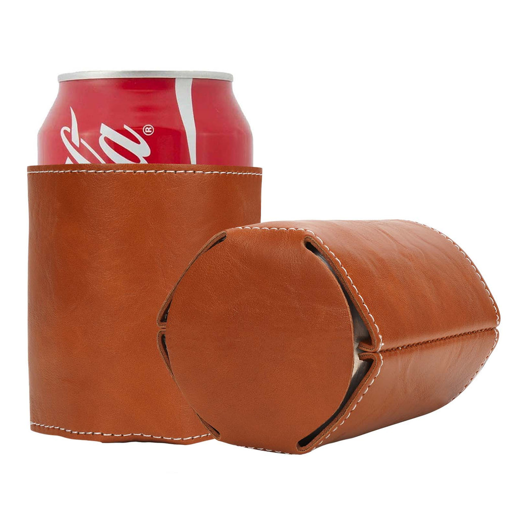 Linkidea Vegan Leather Soda Can Cooler, 2 Pack Beer Coolie Holder Gifts for Men & Women, Beverage Insulator Cover Sleeve for 12oz to 16oz Standard Can (Brown)