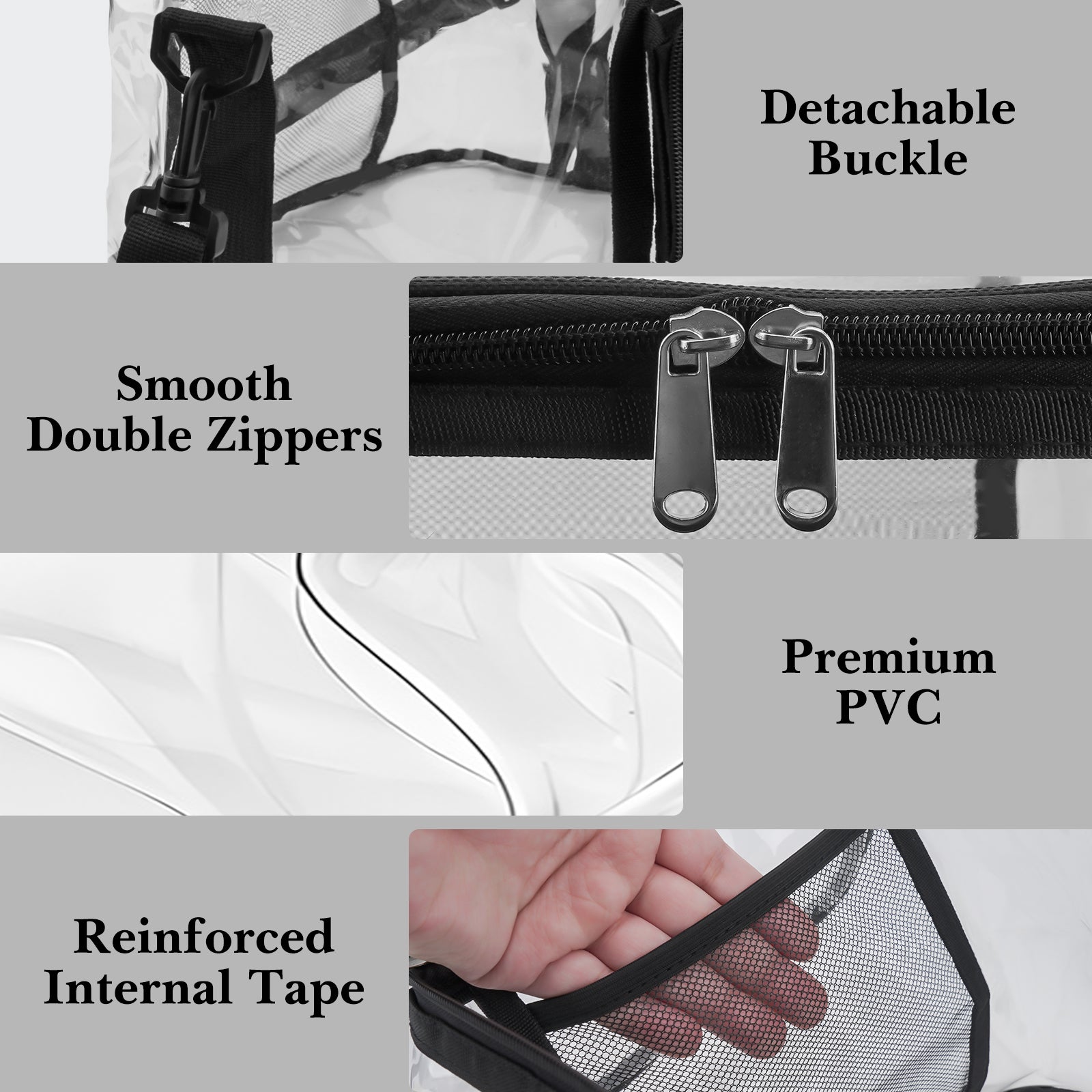 Linkidea Lunch Box for Adult, Transparent Lunch Bag with Shoulder Strap, Large Capacity Lunch Bag for Everyday Outings, Fits to Picnic and Daily Use (Black)