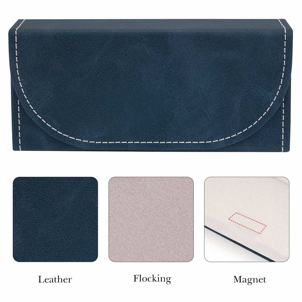 Extra Large Sunglasses Pouch Case, Blue Vegan Leather Eyewear Organizer Soft Bag Compatible with Rayban RB4401D/RBS0101S/RB8097/RB8089/RB4098
