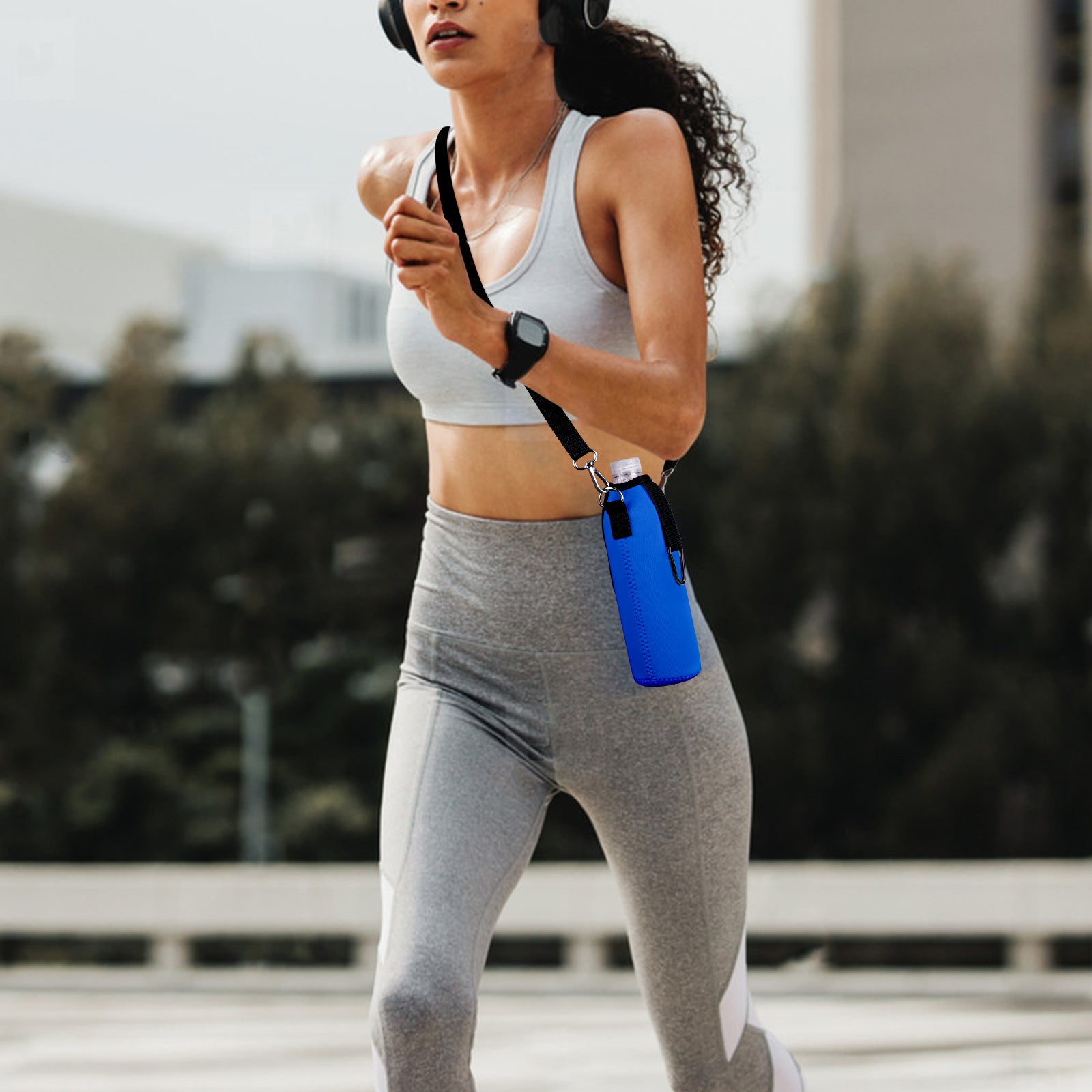 Linkidea Disposable Water Bottle Carrier with Strap Compatible with Smartwater 16.9/20Fl Oz, Insulated Neoprene Plastic Bottled Water Cover Holder with Clip for Backpack (Blue)