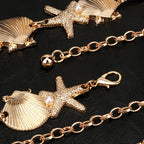 Chain Belt for Women, Metal Gold Shell Starfish with Faux Small Pearls Waist Belt, Max 47 Inch Adjustable Chunky Body Chain for Dresses, Party, Casual Wear, Fashion Jewelry Accessory