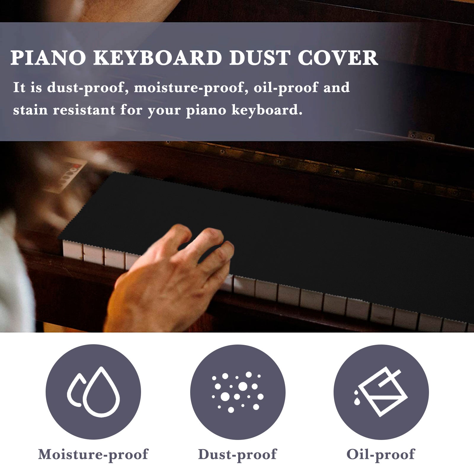 Linkidea Piano Keyboard Anti Dust Key Cover, Fabric Key Cover Cloth Soft Dustproof for 88 Keys Acoustic & Digital Piano and Electronic Keyboard (Classic Black)