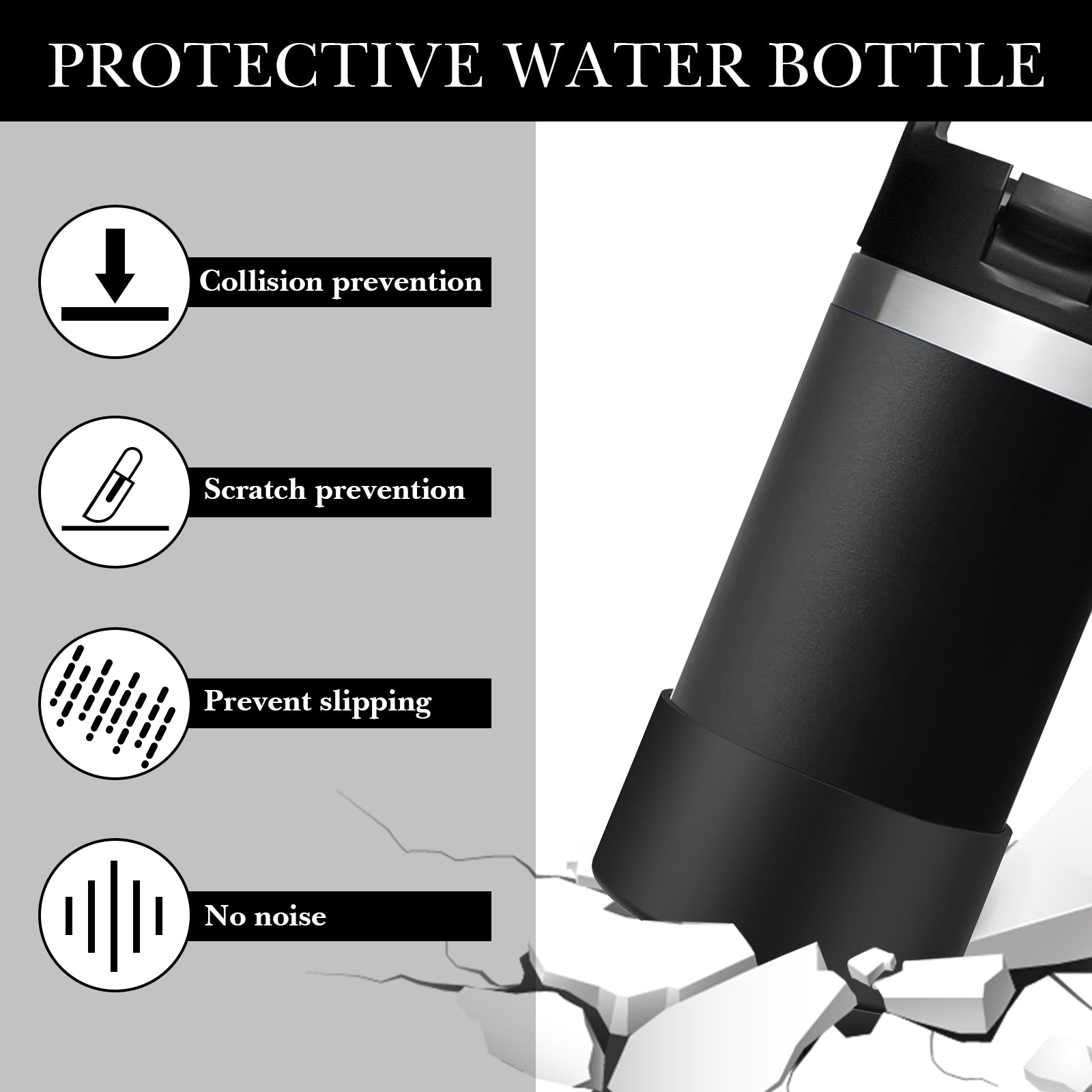 Linkidea Water Bottle Boot Compatible with YETI Rambler Jr. Kids 12oz, Rambler 12oz/18oz, Yonder 20oz/25oz, Silicone Anti-Slip Bottle Bottom Sleeve Bumper Protector (Black / 2 Pack)