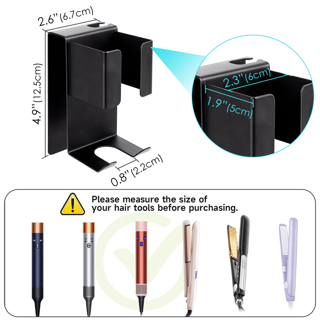 Linkidea Wall Mount Curling Iron Holder, Stainless Steel Hair Straightener Storage, Adhesive Hair Dryer Rack, Bathroom Organizer for Flat Iron, Curling Wand (Black)