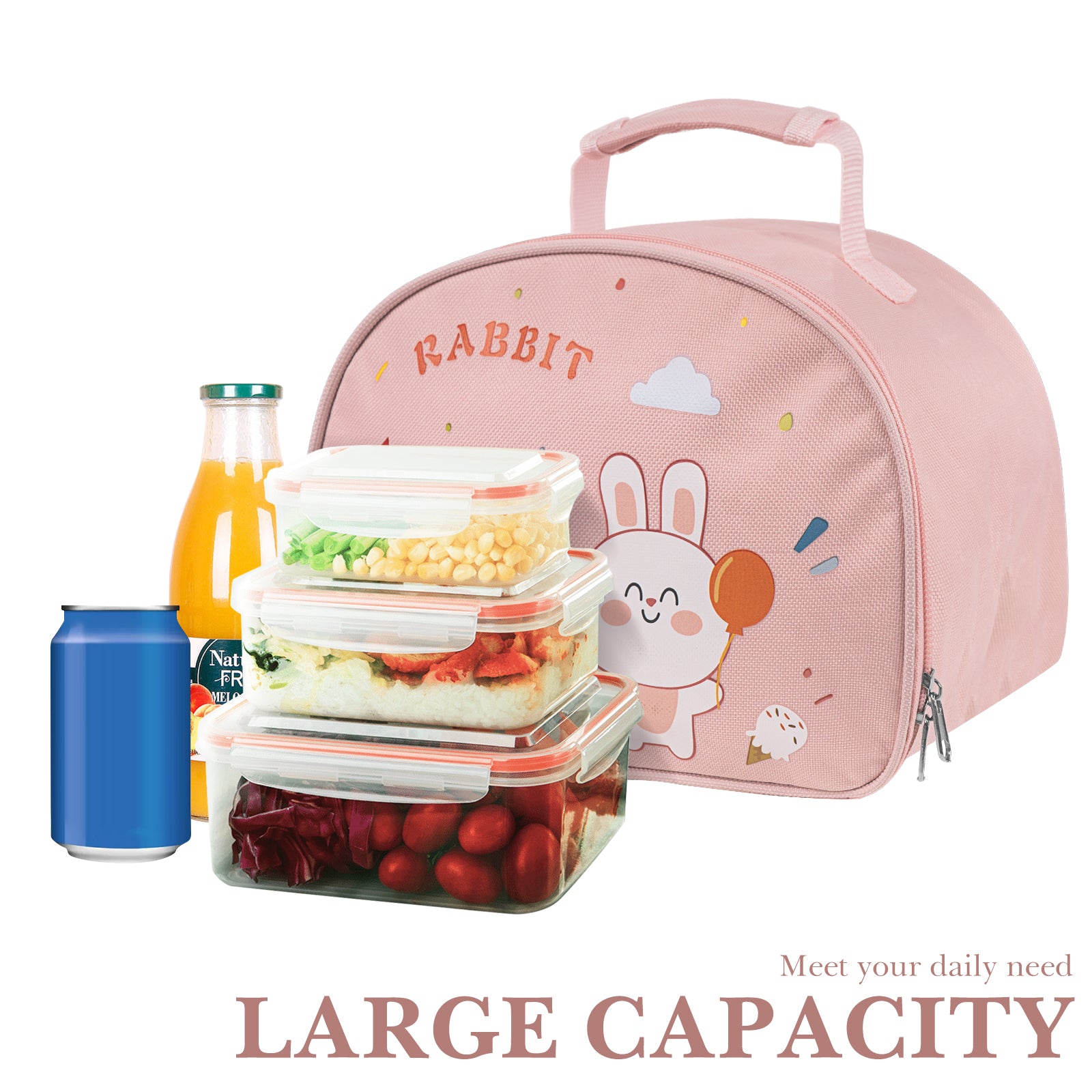 Linkidea Lunch Tote Bag, Large Capacity Lunch Tote Bag with Hand Strap, Reusable Lunch Box Bag for Outdoor, Compatible with B.Box, Sunhanny, Pedeco, QQKO, Xgxn Lunch Box (Pink)
