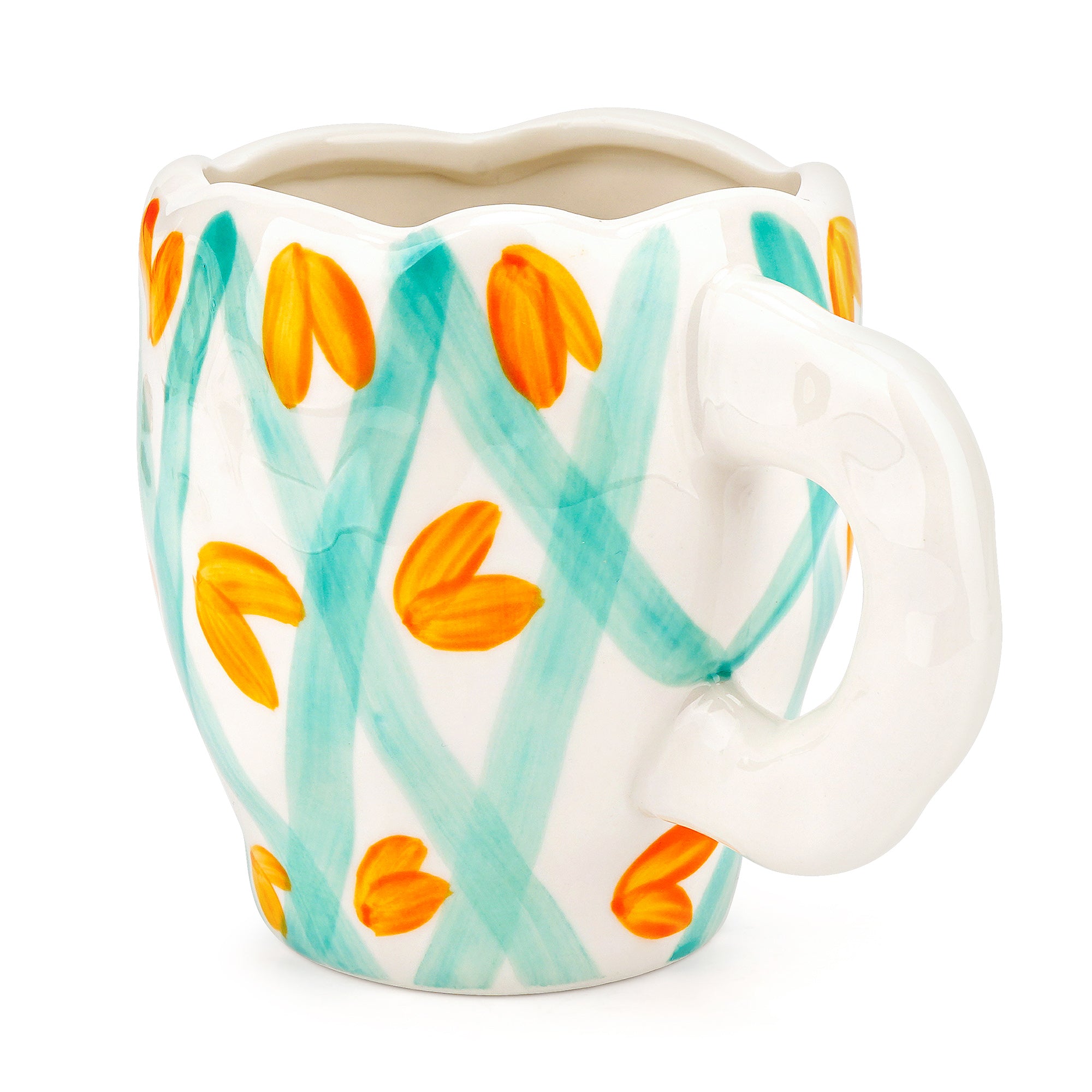 Linkidea Ceramic Coffee Mug, 12oz/350ml Hand-Painted Irregular Coffee Cup, Novelty Teacups with Handles for Beer, Latte, Hot Cocoa, Microwave and Dishwasher Safe (Green Heart Stripes)