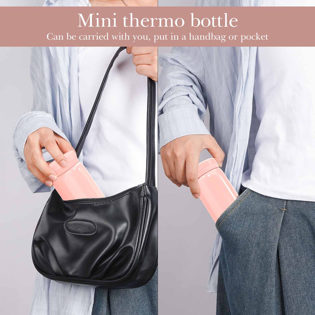 Linkidea 7oz (200ml) Mini Water Bottle, Vacuum Insulated Stainless Steel Bottle for Hot & Cold Drinks, Spill-Proof Small Bottle Fit Handbag, Purse and Pocket (Pink)
