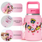 Linkidea EVA Water Bottle Carrier with Strap Compatible with YETI Rambler Jr. 12 oz, MIRA Kids 15oz, Gatorade Premium Kids Bottle 12oz, Waterbottle Sling Holder with Shoulder Strap, Pink