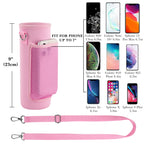 Linkidea Water Bottle Carrier with Shoulder Strap Compatible with Owala FreeSip Bottle 24oz, Waterbottle Sling Bag Holder with Mesh Phone Pocket, Pink