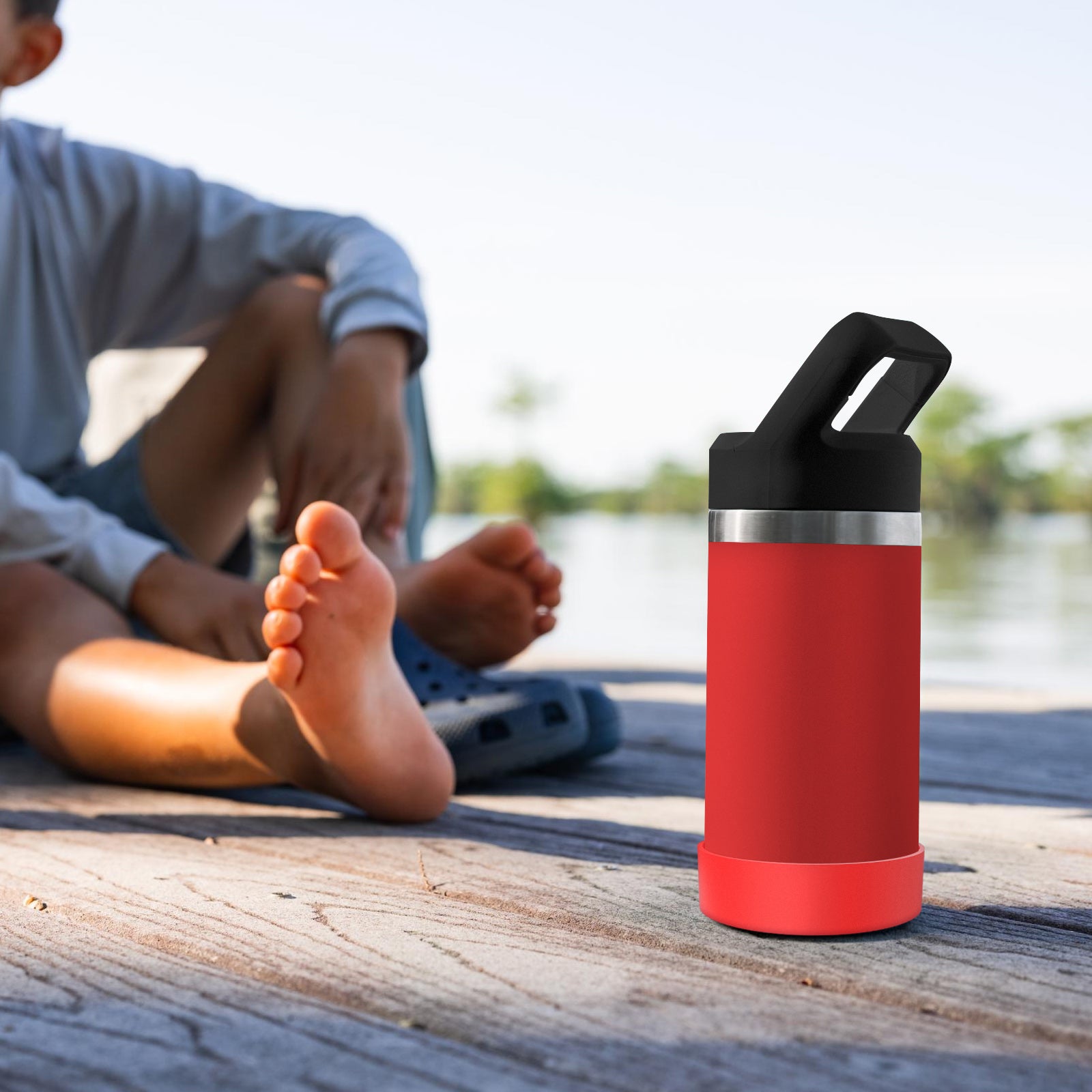 Linkidea 2 Pack Water Bottle Boot Compatible with YETI Rambler Jr. Kids 12oz, Rambler Bottle 12oz/18oz, Yonder 20oz, Silicone Anti-Slip Bottle Bottom Bumper Protector (Red)