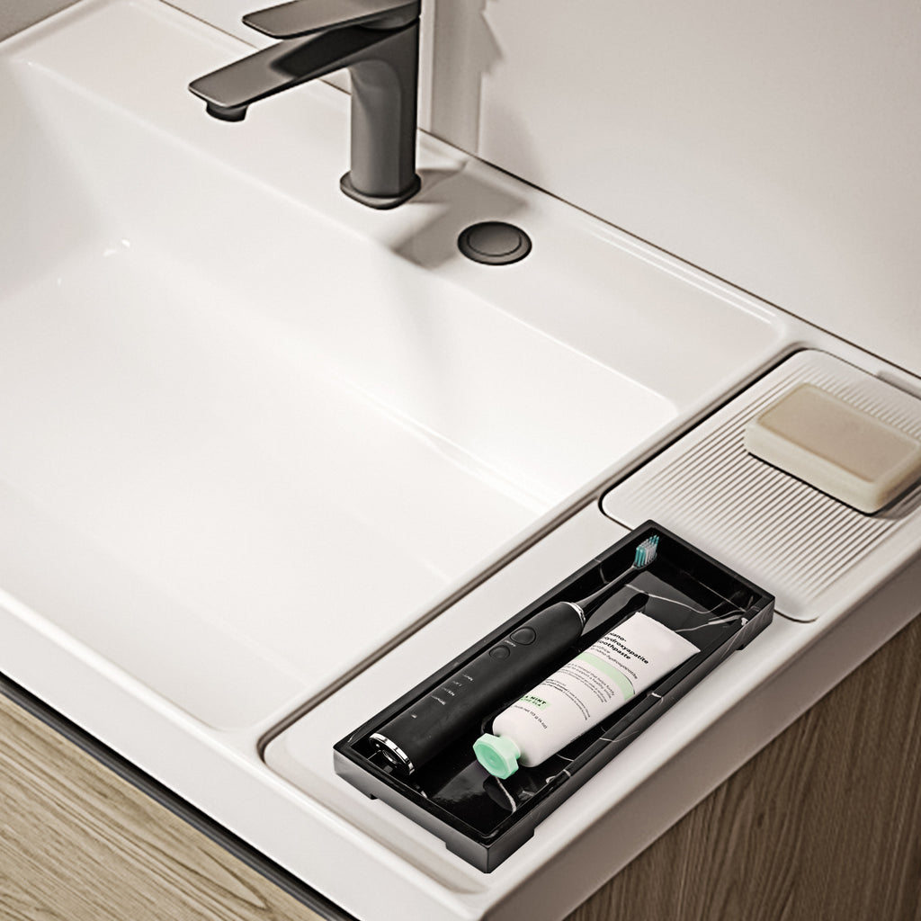 Linkidea Countertop Toothbrush Holder for Bathroom, Resin Tray for Electric Toothbrush/Toothpaste, Vanity Organizer Compatible with Oral-B iO Series, Sonicare ProtectiveClean(Black)