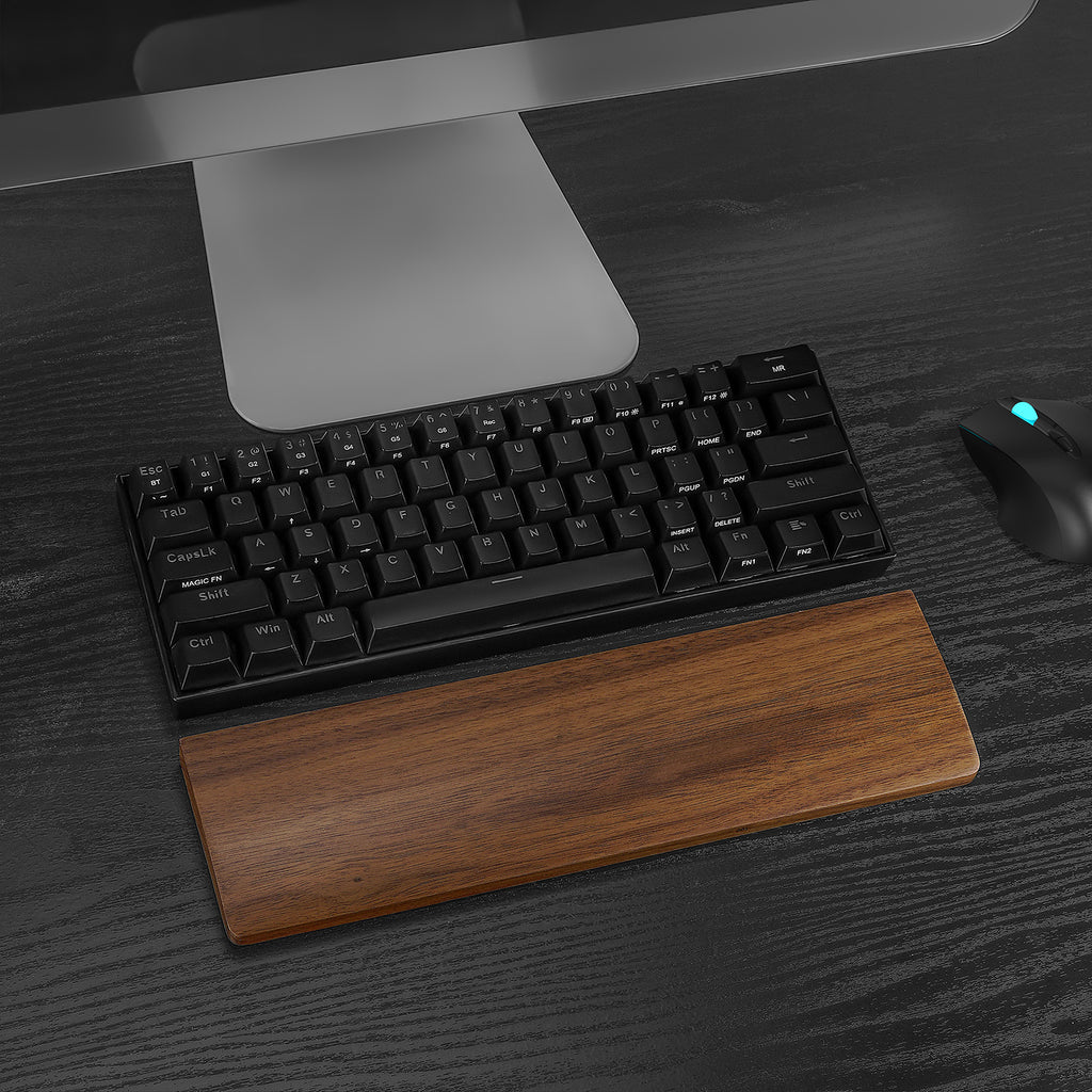 Linkidea Wooden Keyboard Wrist Rest for 61 Keys 60% Compact Keyboard, Compact Gaming Mechanical Keyboard Wrist Rest Hand Palm Pad, for Office, Computer, Laptop Typing, Gaming (Black Walnut)