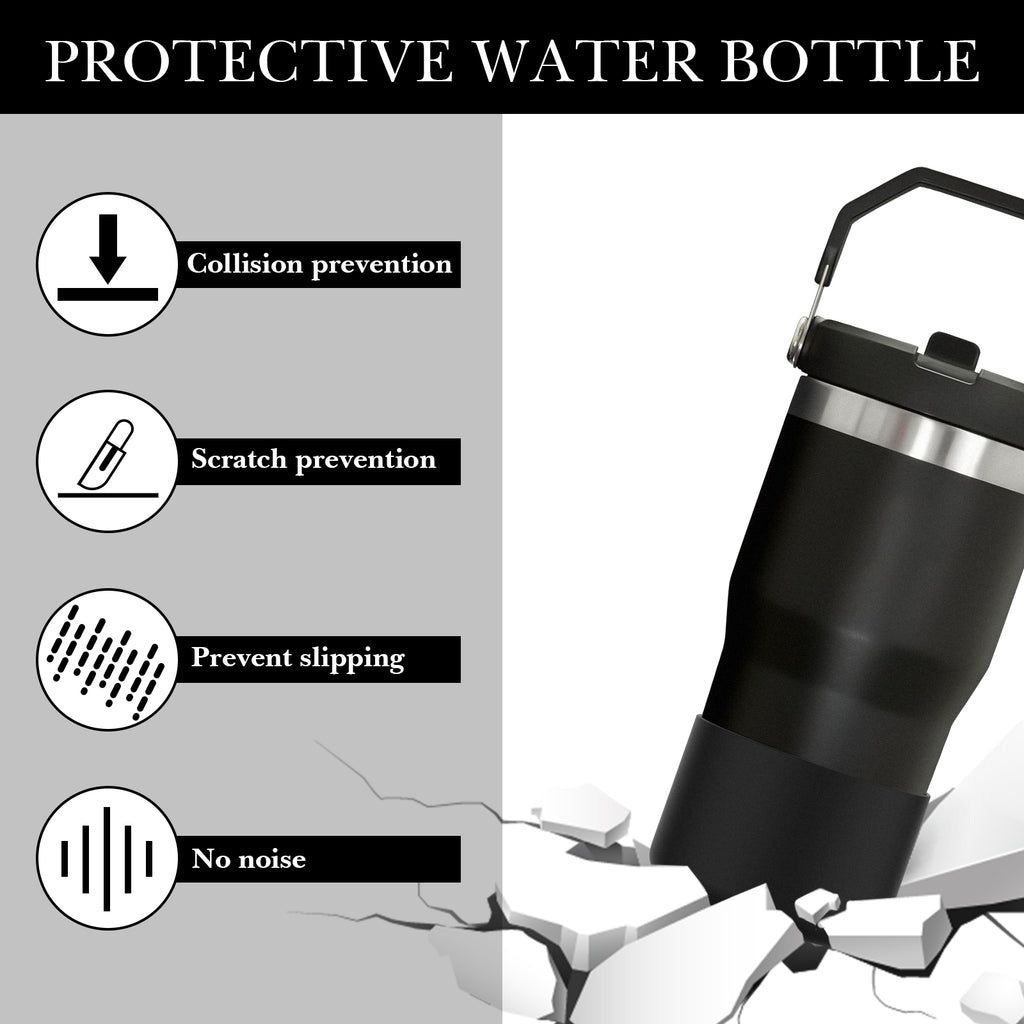 Linkidea 2 Pack Water Bottle Boot Compatible with Stanley Quencher H2.0 20oz/30oz/40oz, IceFlow Flip 20oz/30oz Tumbler, Silicone Bottle Bottom Sleeve Cover Bumper Protector (Black)