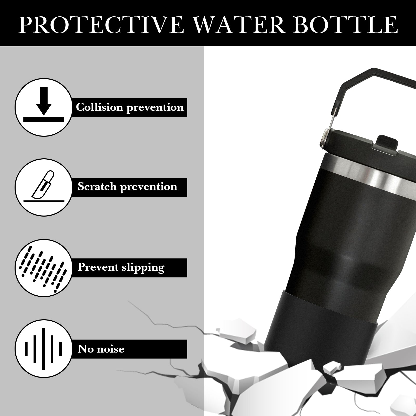 Linkidea 2 Pack Water Bottle Boot Compatible with Stanley Quencher H2.0 20oz/30oz/40oz, IceFlow Flip 20oz/30oz Tumbler, Silicone Bottle Bottom Sleeve Cover Bumper Protector (Black)