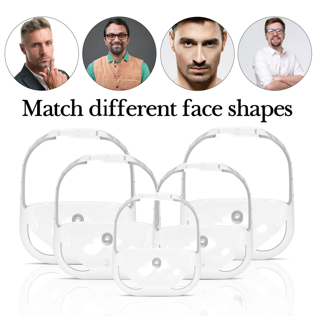 Men's Goatee Shaving Template & Beard Guide Shaper, 5 Size Facial Hair Styling Tool with Comb, Mustache Grooming Kit (White)
