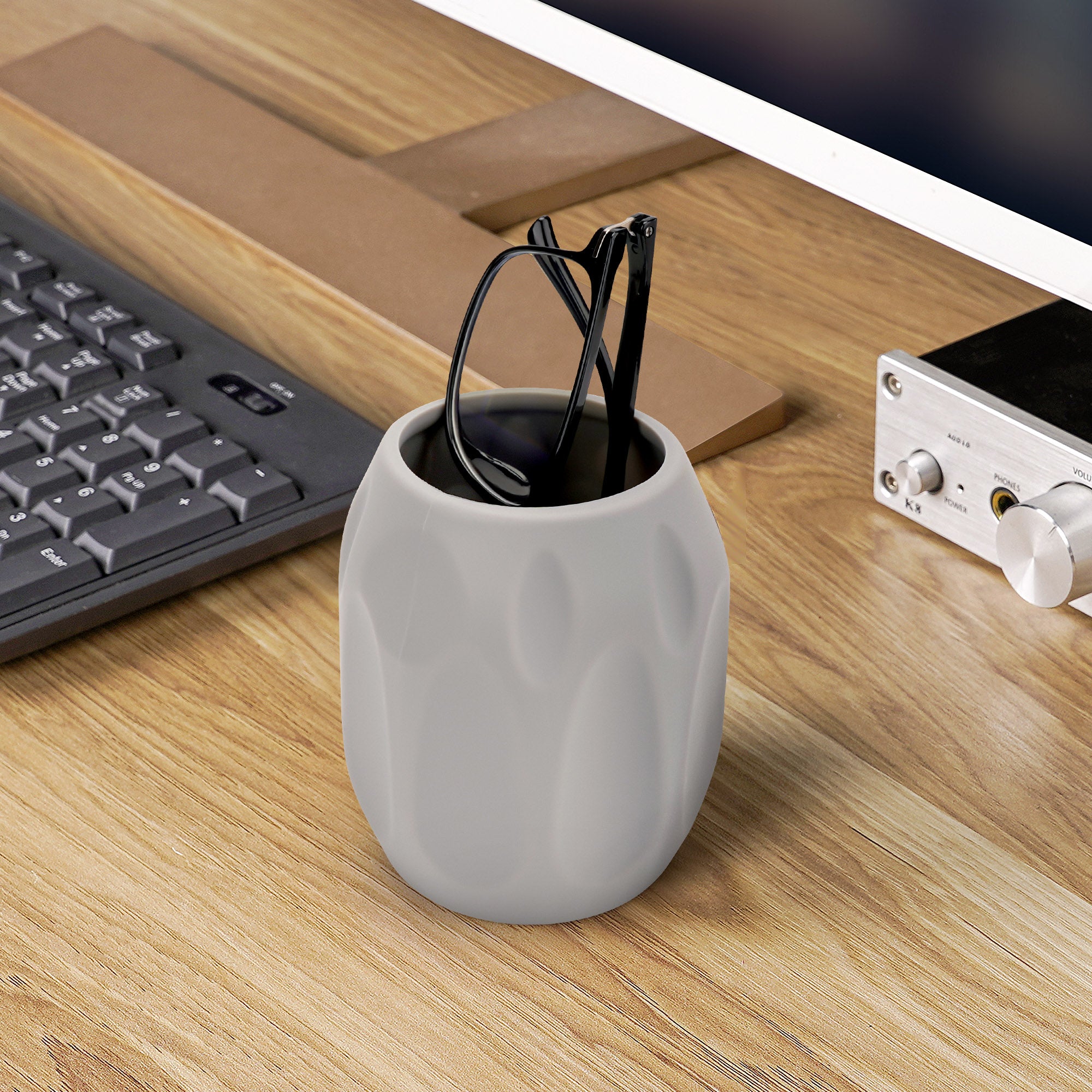 Eyeglasses Holder Stand for Nightstand, Grey Soft Silicone Reading Glasses Storage for Office Desk Organizer