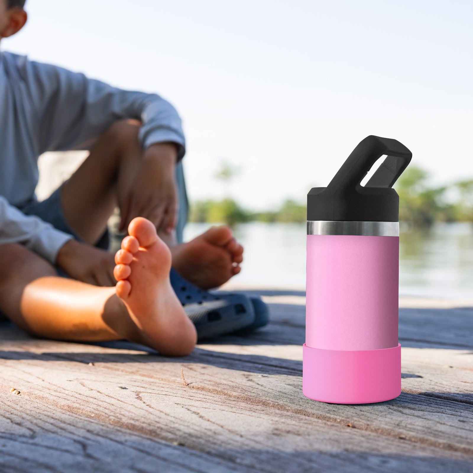 Linkidea Water Bottle Boot Compatible with YETI Rambler Jr. Kids 12oz, Rambler 12oz/18oz, Yonder 20oz/25oz, Silicone Anti-Slip Bottle Bottom Sleeve Bumper Protector (Light Pink / 2 Pack)