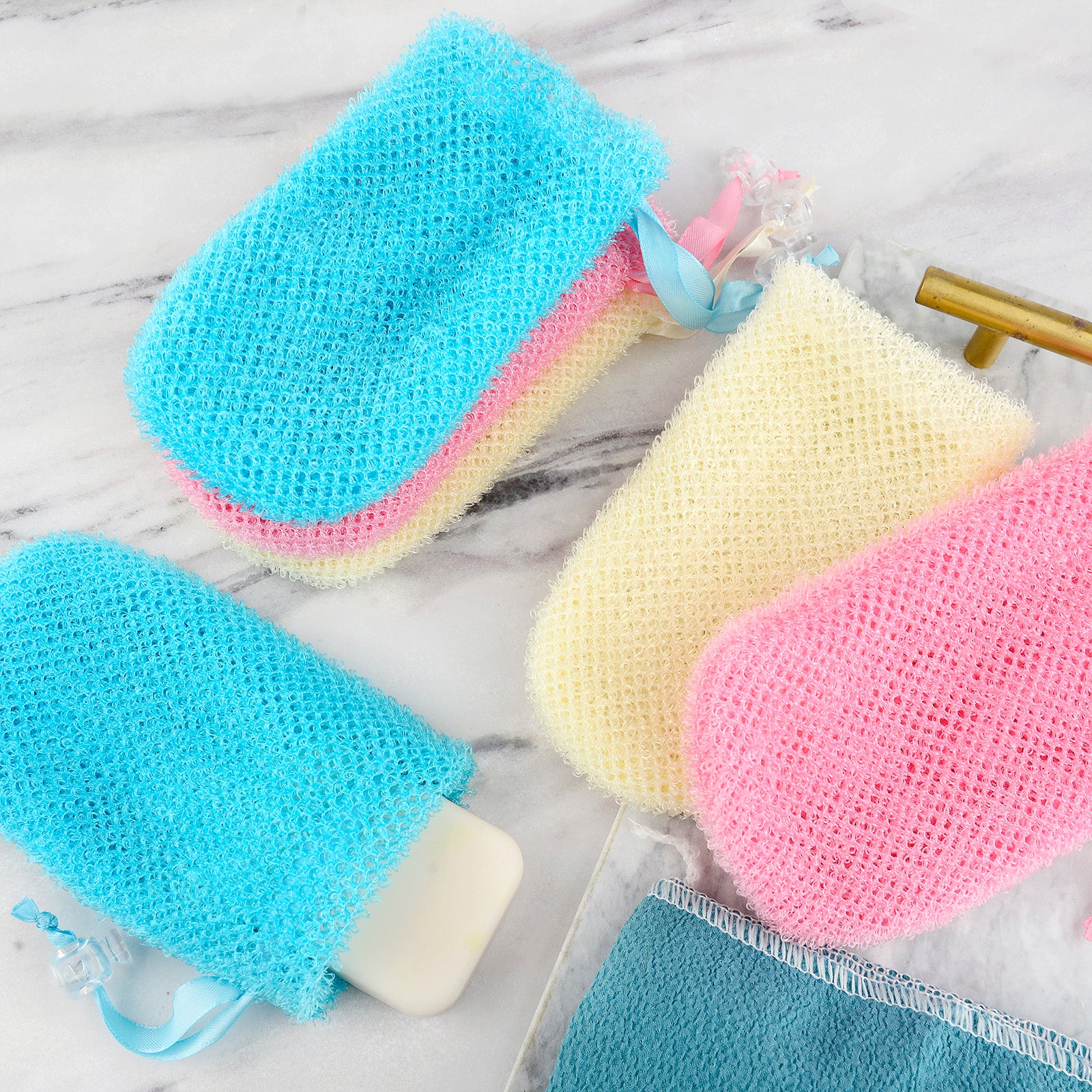 Linkidea 6 Pack Exfoliating Mesh Soap Bag Saver Set, Wholesale Nylon Bar Pouch with Drawstring, Body Scrubber Pocket Holder for Bath Shower