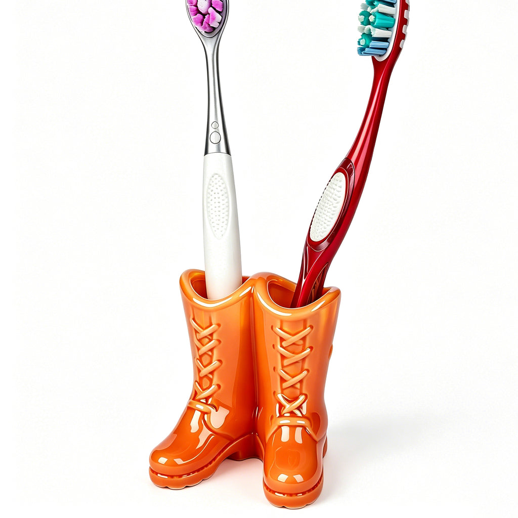 Linkidea Countertop Toothbrush Holder for Bathroom, Ceramic Single Slot Vanity Stand, Compatible with Oral-B CrossAction, Colgate Renewal Manual Toothbrush (Orange)