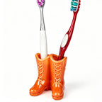 Linkidea Countertop Toothbrush Holder for Bathroom, Ceramic Single Slot Vanity Stand, Compatible with Oral-B CrossAction, Colgate Renewal Manual Toothbrush (Orange)