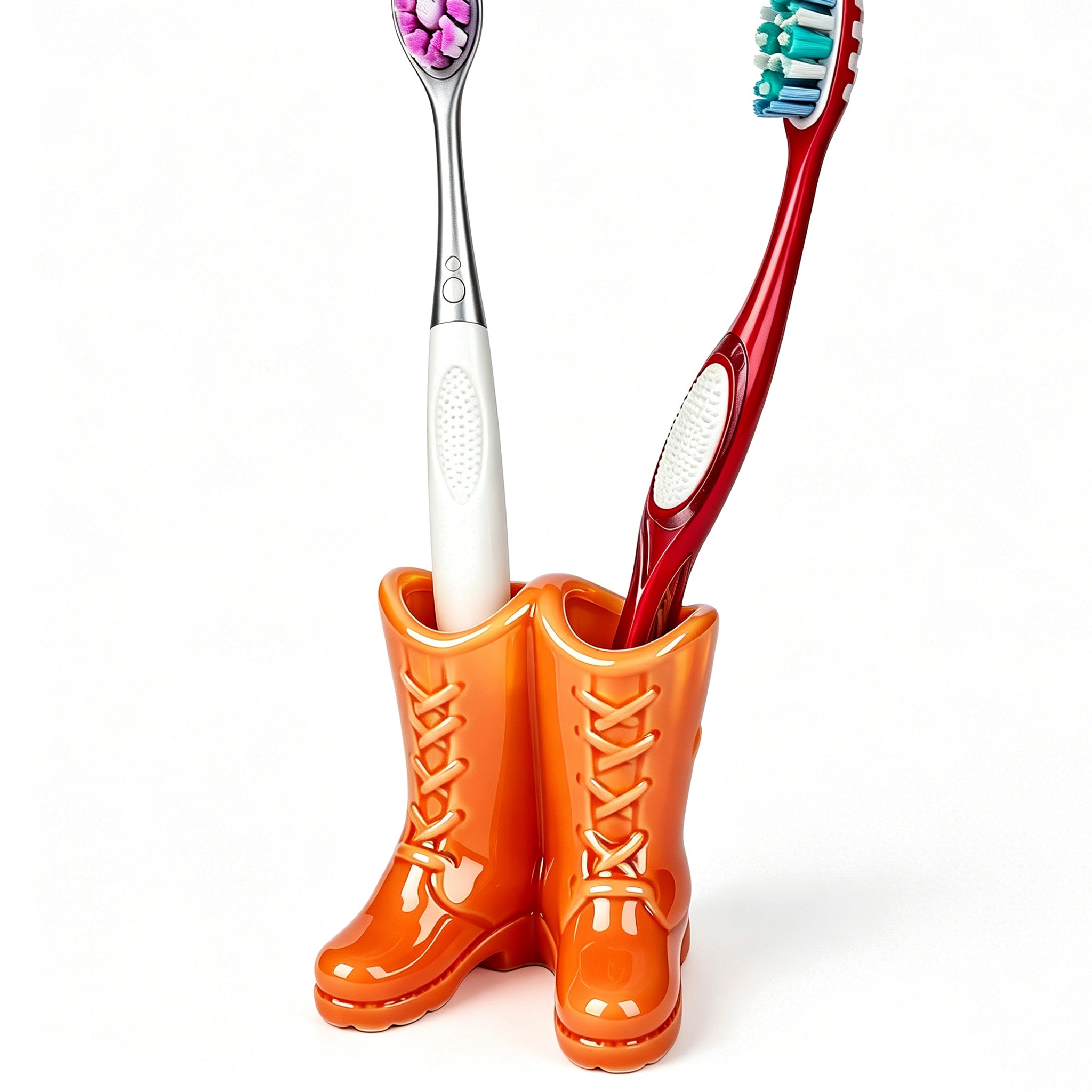 Linkidea Countertop Toothbrush Holder for Bathroom, Ceramic Single Slot Vanity Stand, Compatible with Oral-B CrossAction, Colgate Renewal Manual Toothbrush (Orange)