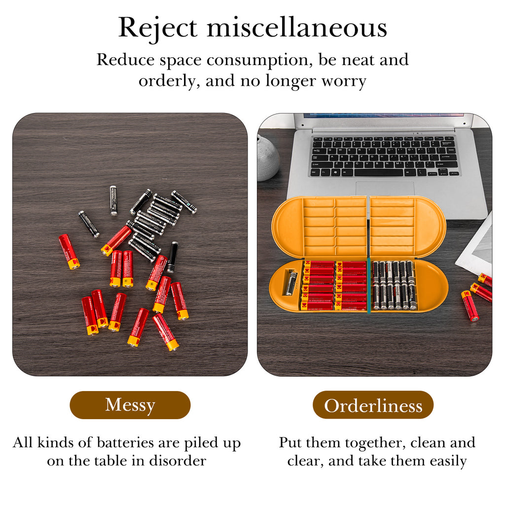 Linkidea Battery Storage Case with Tester, Portable Batteries Case Compatible with 12 AA, 12 AAA, Button Cells, Single Layer Battery Storage Box (Orange)