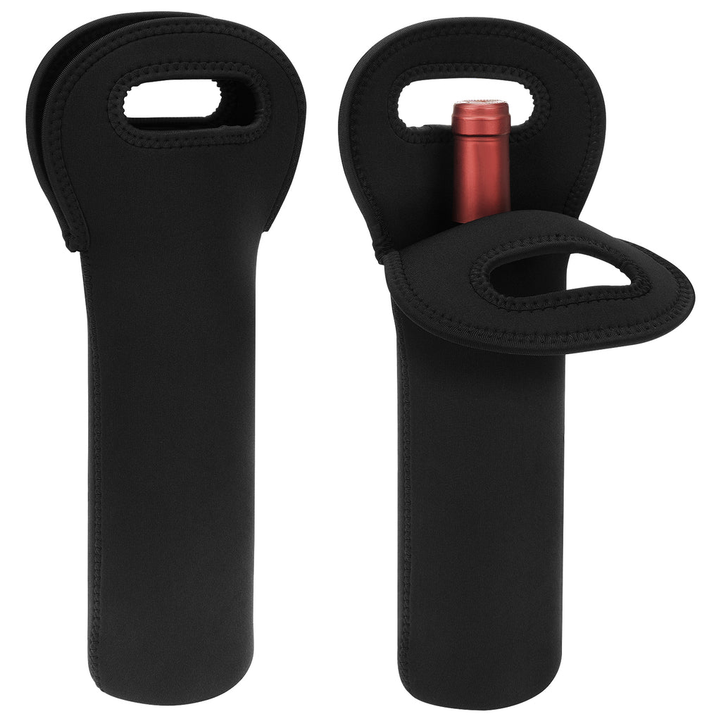 Linkidea 2 Pack Insulated Single Bottle Tote Bag for Travel, Portable Neoprene Wine Carrier, Picnic Drink Holder with Secure Grip, Ideal for Outdoor Events (750ml / Black)