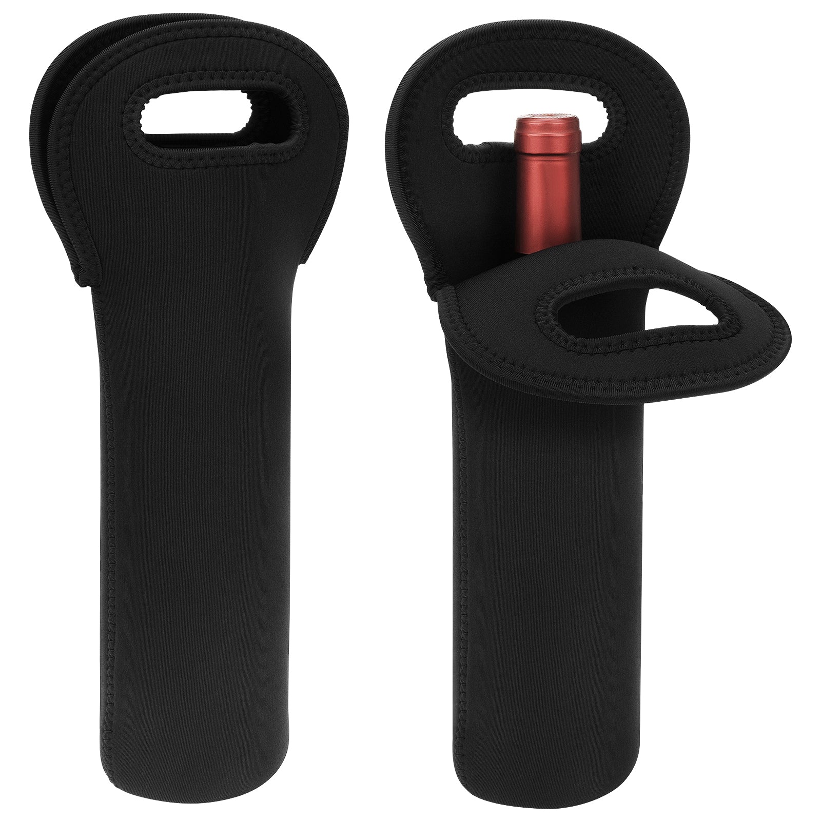 Linkidea 2 Pack Insulated Single Bottle Tote Bag for Travel, Portable Neoprene Wine Carrier, Picnic Drink Holder with Secure Grip, Ideal for Outdoor Events (750ml / Black)