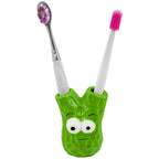 Linkidea Countertop Toothbrush Holder for Bathroom, Ceramic Cute Decor Stand for Manual Toothbrush, Vanity 2 Slots Organizer Compatible with Oral-B CrossAction, Colgate Slimsoft (Green)