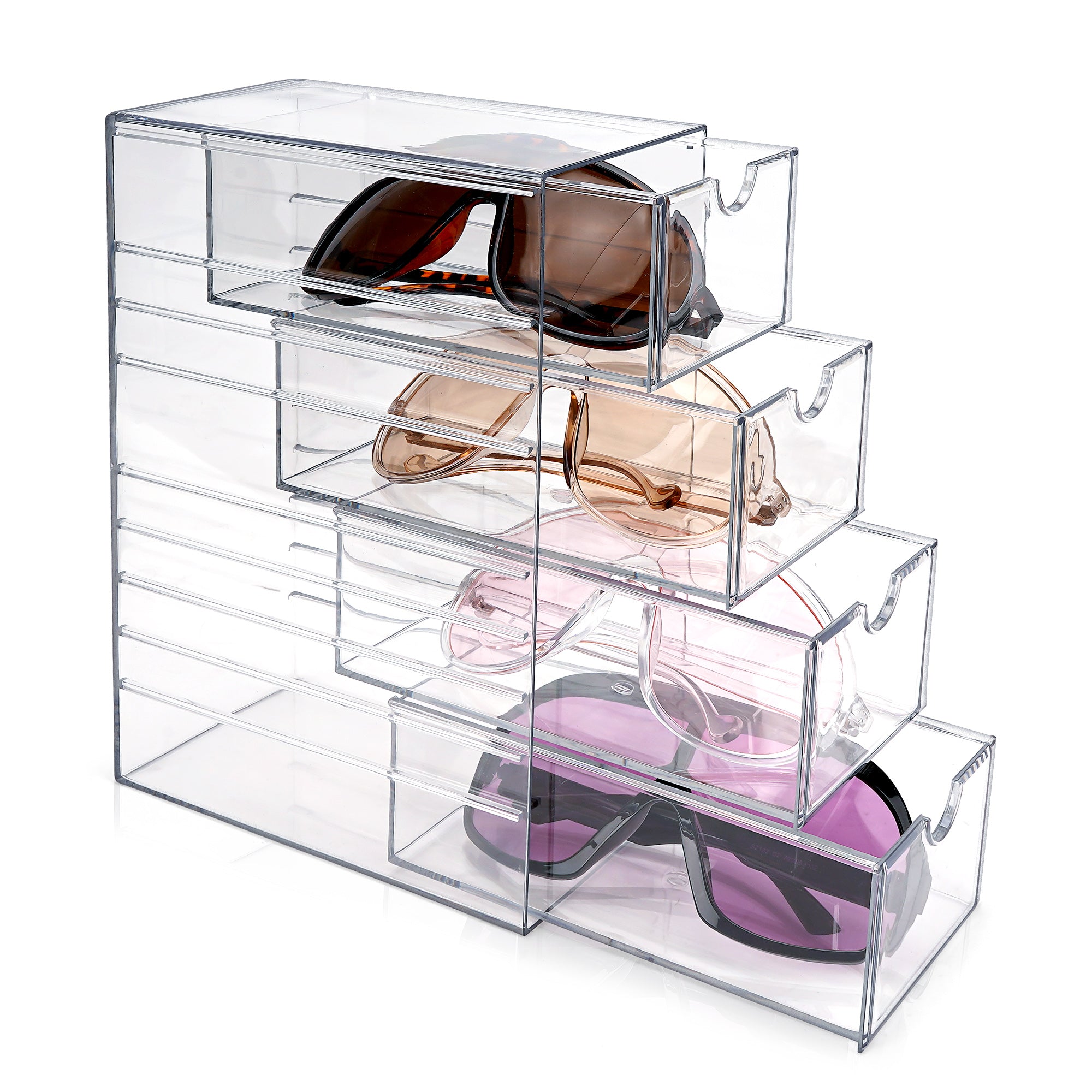 Acrylic Sunglasses Organizer for Extra Large Sunglasses, Sunspecs Holder Display Stand with 4 Drawers, Eyewear Organizer Storage Compatible with Rayban RB4098 RB4191 Persol PO3328S PO3311S