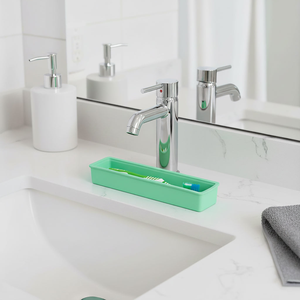 Linkidea Silicone Toothbrush Holder with Drainage Hole, Bathroom Drawer Organizer with Drying Diatomite Stone, Compatible with Extra Clean, Oral-B CrossAction Toothbrush (Green)