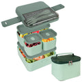 Linkidea Bento Box with Lunch Bag, Reusable Food Container with Double Layer Multi Compartment and Flatware, Food Box with Leak-Proof Cover Fit to Microwave/Dishwasher/Freezer Safe (1800ML, Green)