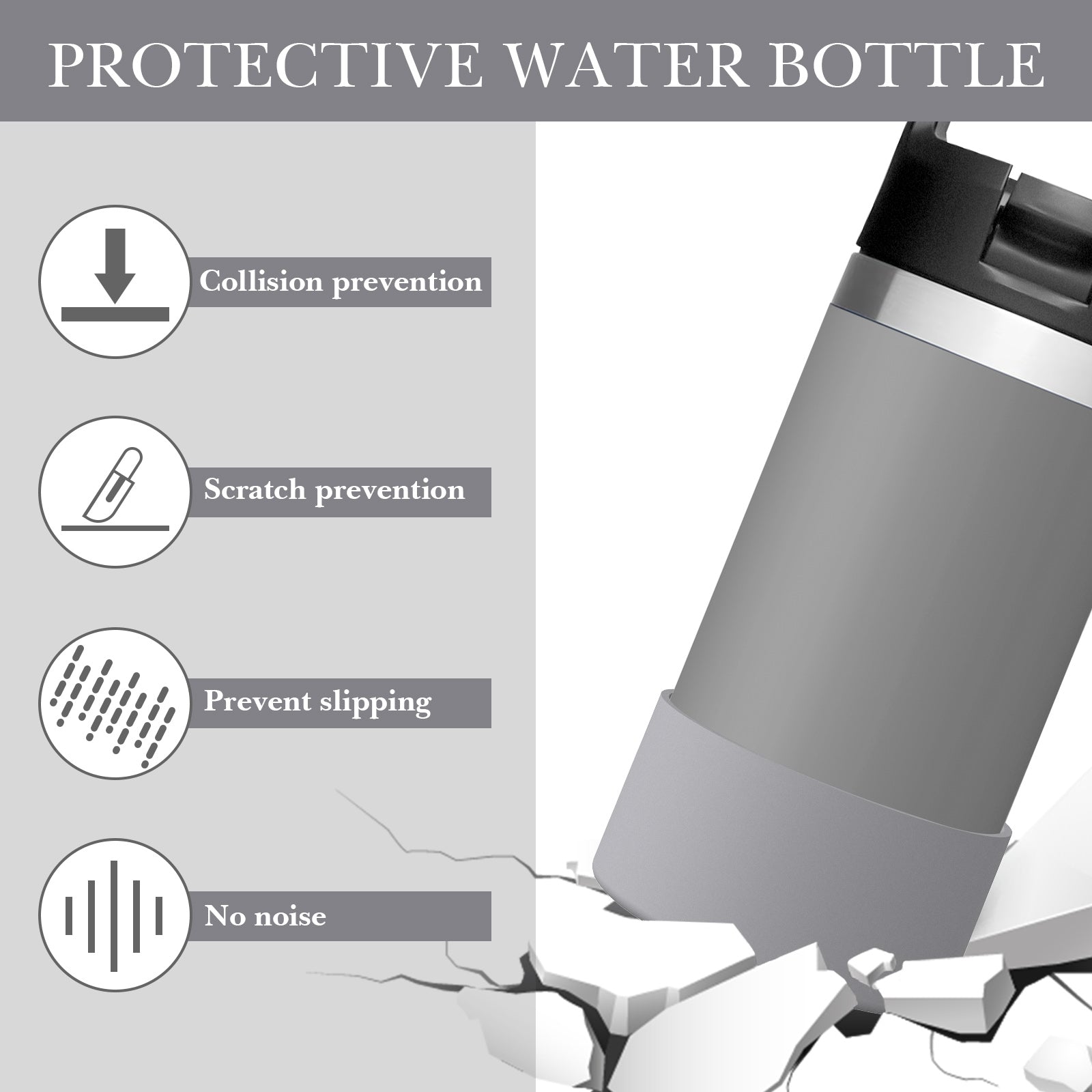 Linkidea Water Bottle Boot Compatible with YETI Rambler Jr. Kids 12oz, Rambler 12oz/18oz, Yonder 20oz/25oz, Silicone Anti-Slip Bottle Bottom Sleeve Bumper Protector (Grey / 2 Pack)