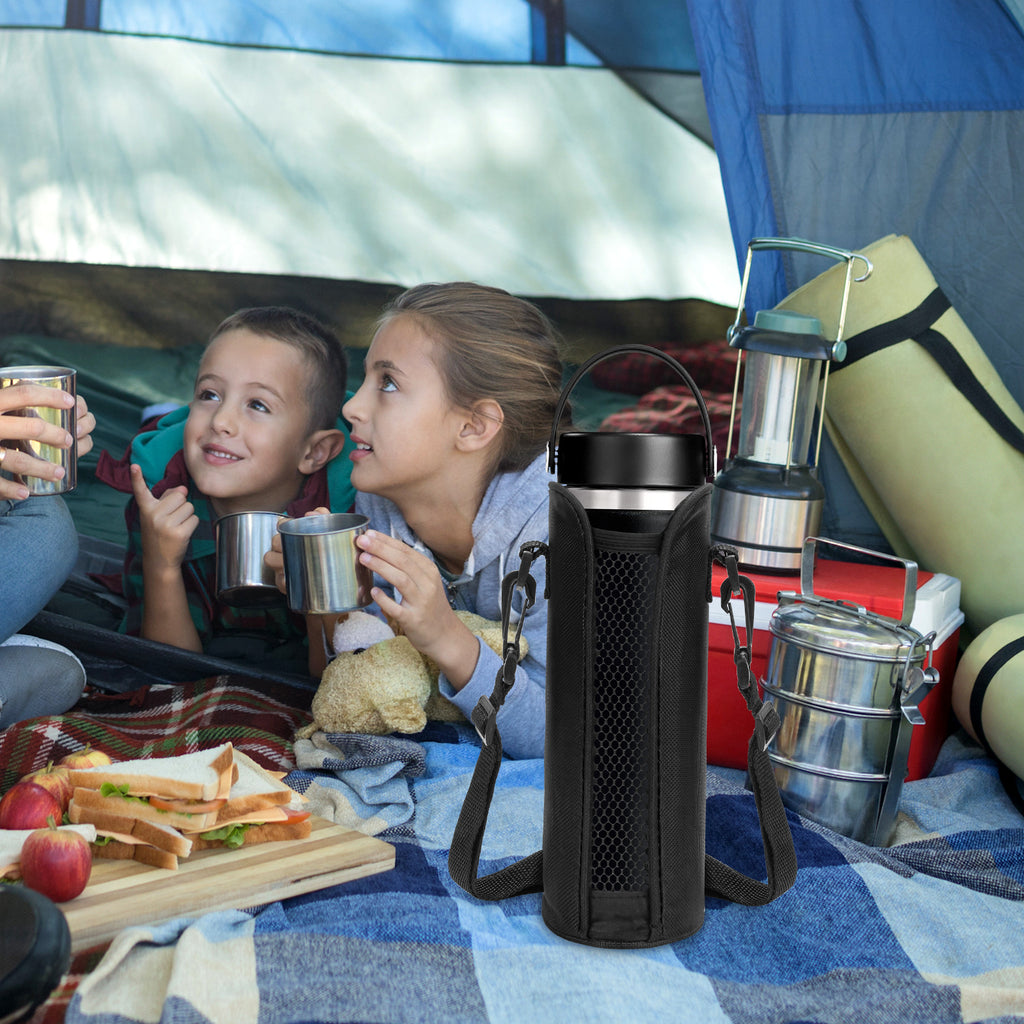 Linkidea Slim Water Bottle Carrier with Shoulder Strap Compatible with Hydro Flask Standard Mouth 18/21/24oz, IRON FLASK, Hard Base Waterbottle Sling Bag Holder, Black