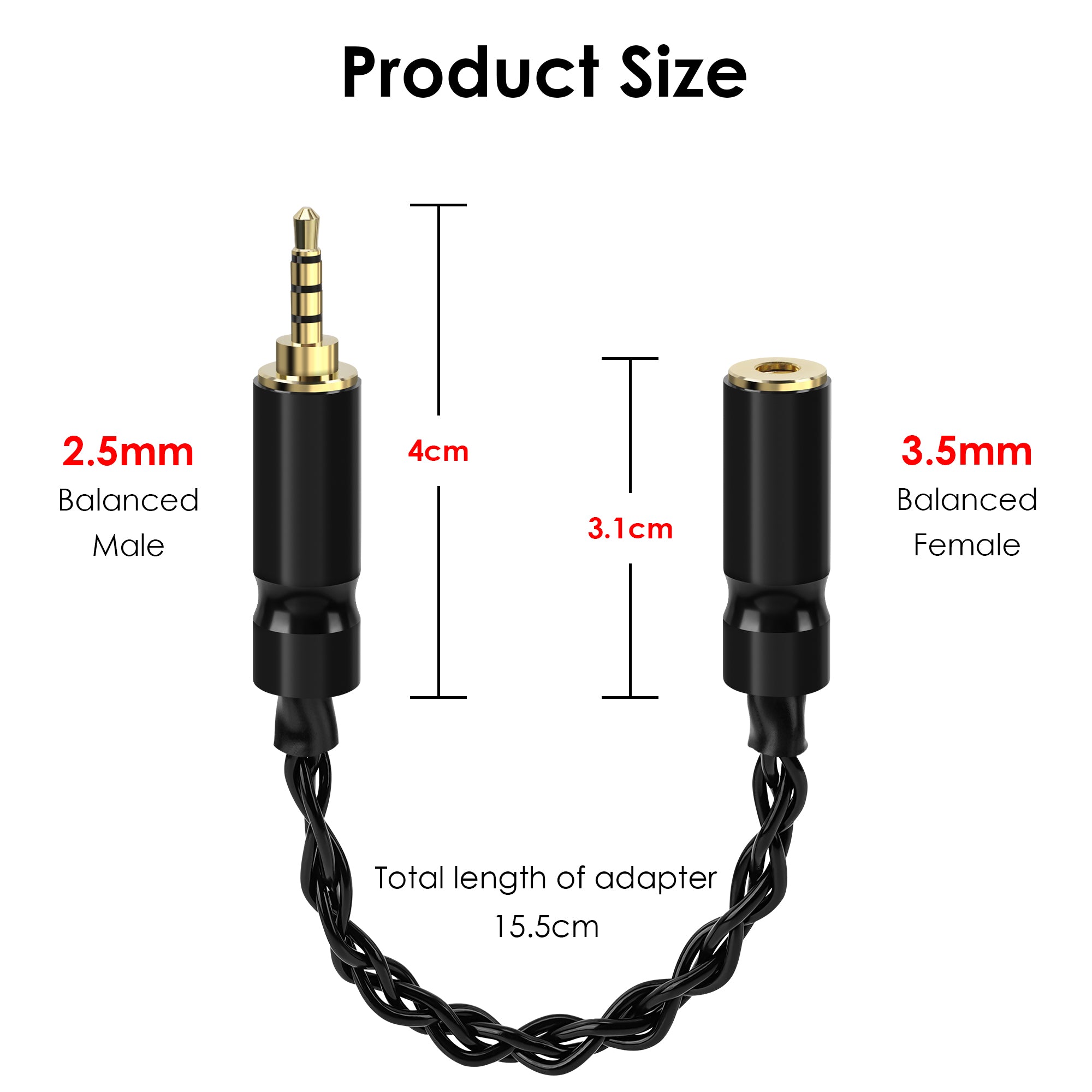 Linkidea 2.5mm Balanced Male to 3.5mm Balanced Female Audio Adapter Cable, Hi-Fi OCC Copper Cord, Compatible with Balanced Amplifiers, DACs, Headphones (15.5cm/6.1inch)