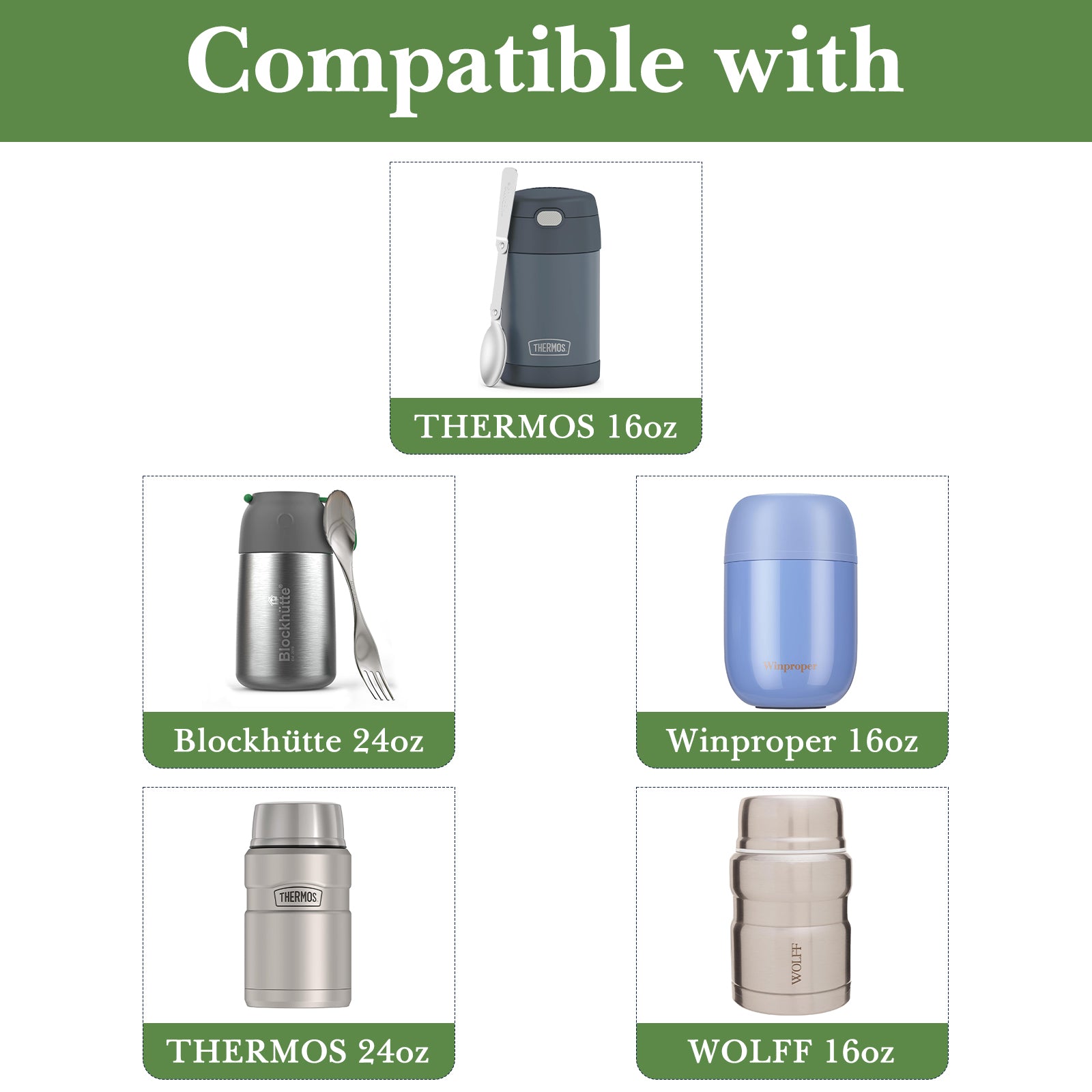 Linkidea Insulated Food Jar Bag, Thermal Snack Bag, Lunch Cooler Bags for Food Jar, Suitable for Office Work, Outdoor Picnics, Compatible with THERMOS 16 oz, Bidakid, Serlium, Blockhutte (Green)