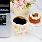 Linkidea Ceramic Coffee Mug, 12oz/350ml Hand-Painted Irregular Coffee Cup, Novelty Teacups with Handles for Beer, Latte, Hot Cocoa, Microwave and Dishwasher Safe (Pink Flower)