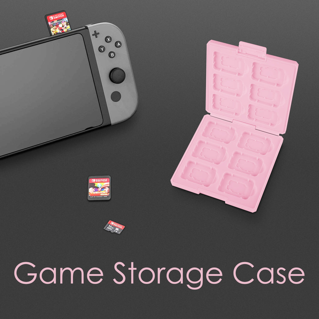 Linkidea Game Card Case Compatible with Nintendo Switch NX, NS, Hard Shell Protective Storage Carrying Box with 12 Card Slots and Micro SD Card Holder (Pink)