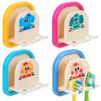 Linkidea 4 Pack Wall Mount Toothbrush Holder for Bathroom, Shower, Plastic Self Adhesive Wallmount Tooth Brush Hanger Compatible with Colgate, GUM, Brush Buddies Kids Toothbrush (Multi)