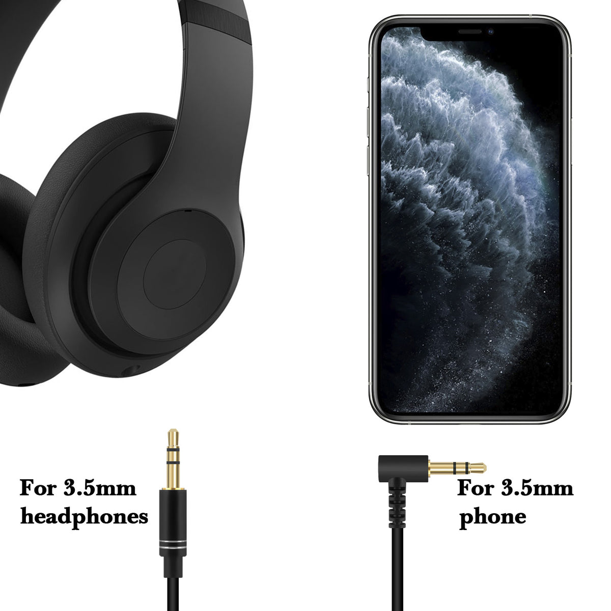 Linkidea Audio Cable for Beats Solo 4/3/2, Studio Pro/3/2, V-MODA Crossfade M-100, Crossfade LP2/M-80 Headphones, 3.5mm TRS to TRS Replacement Aux Cord (4.9ft/1.5m)