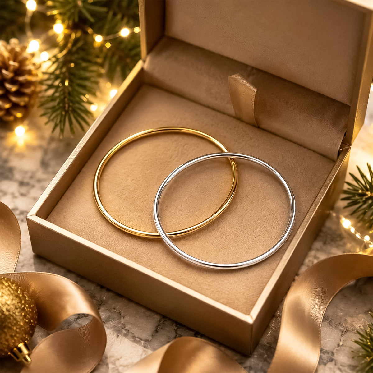 Plus Size Bangle Bracelets Set for Women, Set of 6 Stainless Steel Extra Large Round Gold & Silver Bangles Fashion Accessories, 9.8 Inches (XXL)