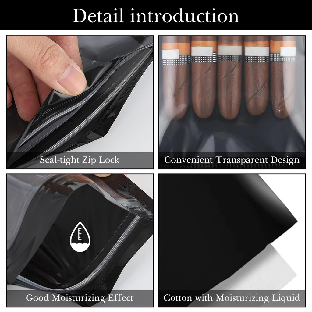 Linkidea 10 Pcs Ziplock Cigar Humidor Bag, 9.4"x 5.1" Portable Humidor Bags For Cigars, Reusable Travel Cigar Storage Accessories (Black)