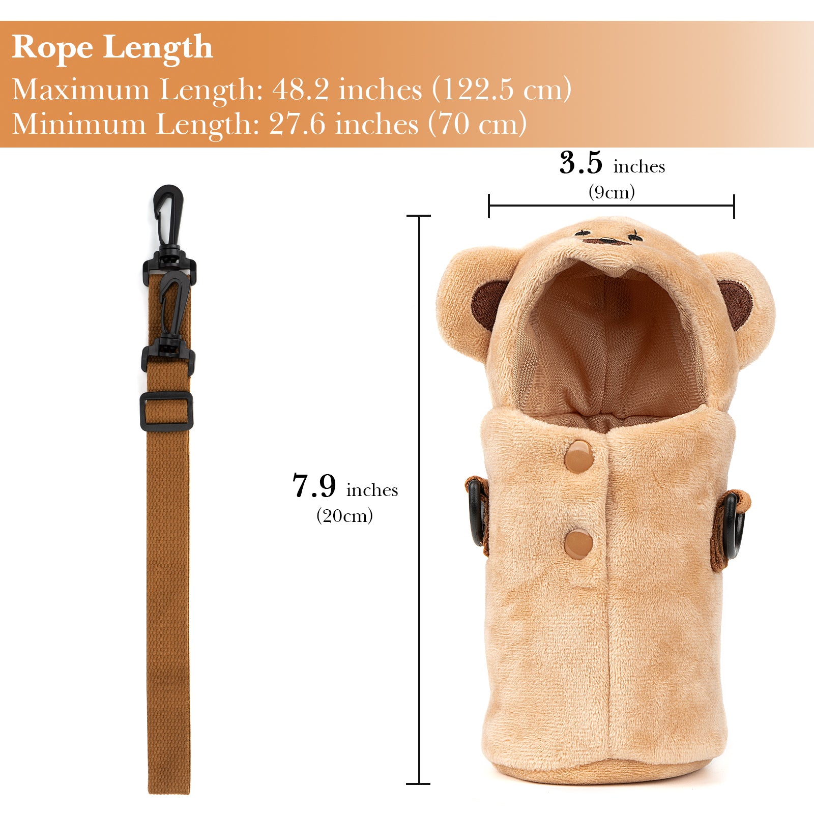 Linkidea Plush Water Bottle Carrier Compatible with Thermos FUNTAINER Steel/Tritan 12oz/16oz, Warm Bear Waterbottle Sling Bag Holder with Shoulder Strap