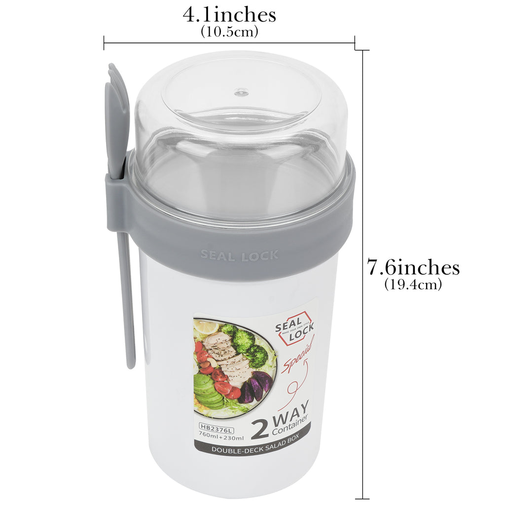 Linkidea Overnight Oats Containers with Lids, 33.4 oz Airtight Plastic Yogurt Cups with Spoons and Lids, Portable Overnight Oats Container for Milk, Cereal, Fruit, Yogurt, Fits Work/Picnic (White)