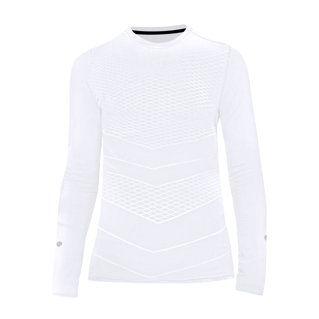 Soccer Compression Shirt for Kids, Breathable Moisture Wicking Long Sleeve Undershirt, Athletic Performance Base Layer Cold Weather Shirts for Child Age 8 - 9 (White, Size XS)